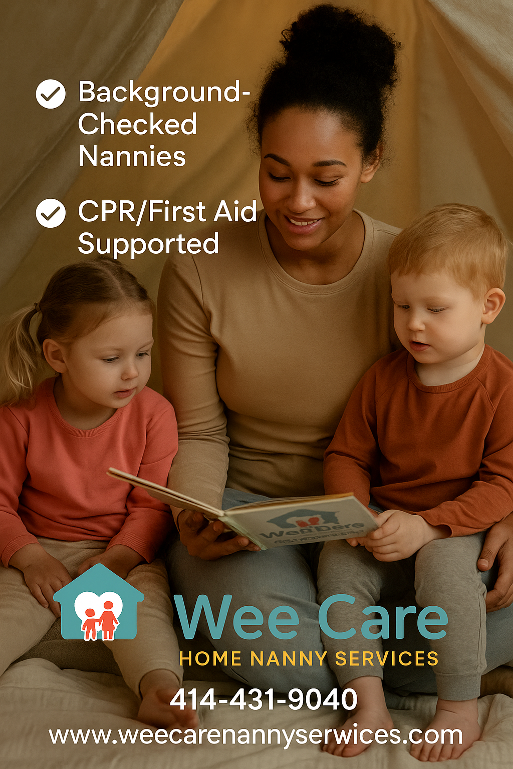 Background-checked, CPR-supported nannies caring for children